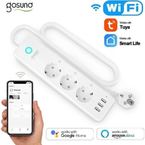 Gosund 16A Smart Power Strip With 3 USB Ports Independent Switch Multi-Plug Tuya/Smart Life APP Work With Alexa And Google Home