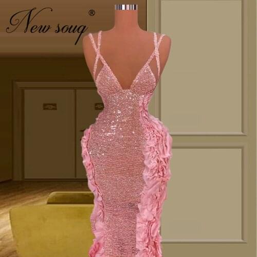 Princess V Neck Evening Dresses For Weddings Turkish Mermaid Party Night Dubai Beaded Arabic 2021 Prom Wear Dress Robe De Soiree