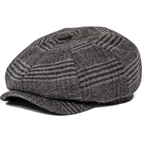 Feinion Large Check Wool Blend Newsboy Cap Men Women 8 Panel Patchwork Herrinbone Driver Hat 720