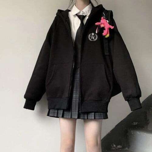 Women Gothic zipper hoodie Japanese JK uniform loose vintage sweet black Oversize Outerwear y2k streetwear Harajuku cardigan