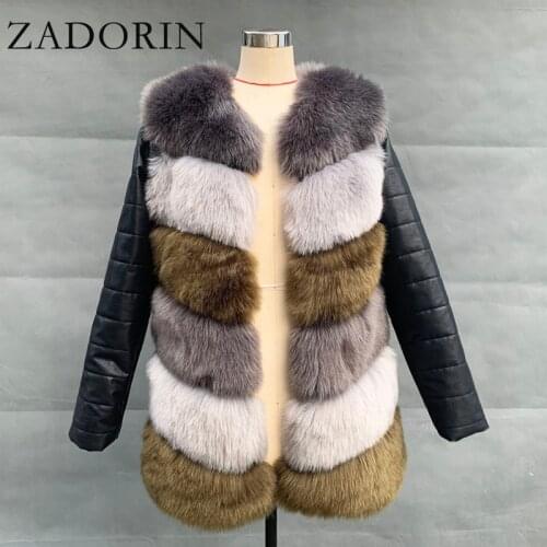 ZADORIN New Arrival Colored Faux Fox Fur Coat Detachable PU Long Sleeves Women Fluffy Faux Fur Jacket Veste Femme 2020 Winter