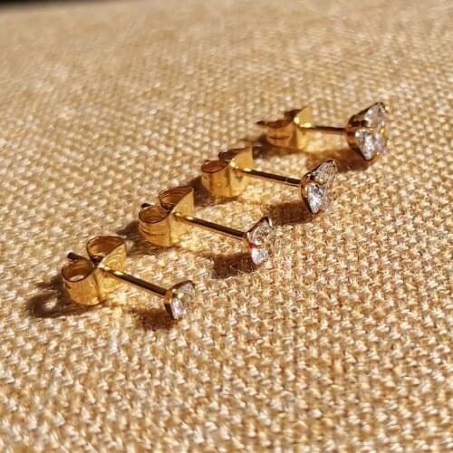 Push-back Gold Color 4 Claw 3/4/5/6mm Clear AAA Zircon Women Stud Earrings Ear Smooth Ball Earring 316 Stainless Steel Jewelry