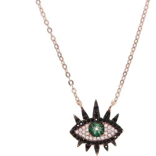 Rose gold micro pave cz evil eye pendant chain necklace 2019 women lady fashion jewelry