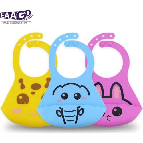 1Pcs Soft Silicone Feeding Bib Waterproof Adjustable Snaps Baby Bibs For Infants And Toddlers With Food Catcher Pocket