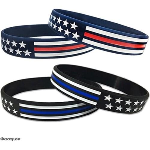 1pcs!! UWristband DropShipping nited State American USA America Flag Red Blue White Thin Line Silicone Rubber Bracelet