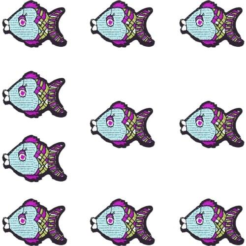 10PCS Big Head Fish Glue Embroidery Clothing Patches for Jeans Apparel Sewing Decoration Applique Patches for Garments DIY Patch
