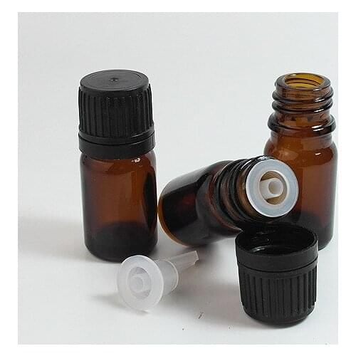 100PCS 5ml thick Amber Glass Sample Bottle Vials w/ orifice reducer black cap for aromatherapy essential oils