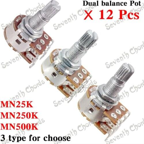 12Pcs MN25K,MN250K,MN500K Dual Balance Stacked Flower Stalk Volume Tone Control Pot Potentiometer Switch for Guitar Bass