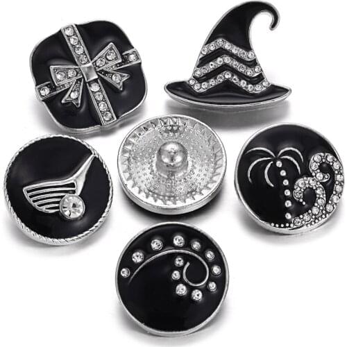 6pcs/lot New Black Snap Button Jewelry Rhinestone Crystal 18mm Snap Buttons Fit Snap Bracelet Jewelry for Women DIY Jewelry