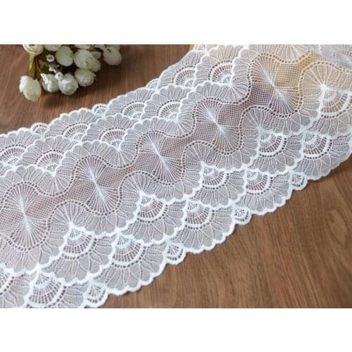 7.1" Wide Ivory White Stretch Lace Sewing Materials, Scalloped Style Elastic Lace Fabric, DIY Lingeries Bra Panties Sewing