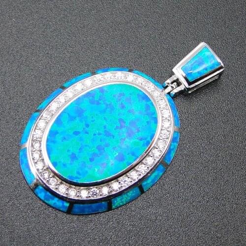 925 Silver Jewelry High Quality Pendants 925 Sterling Silver Blue Opal Pendant Necklace For Women Engagement Wedding Party Gift