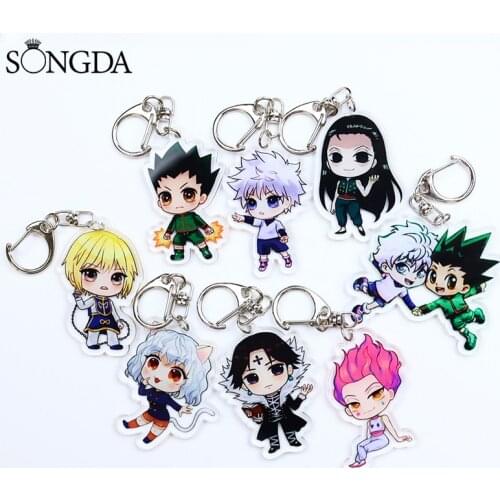SONGDA Anime Hunter x Hunter Acrylic Keychain Cartoon Kawaii Cute Figures Killua Zoldyck Double Sided Key Chain Fans Best Gifts