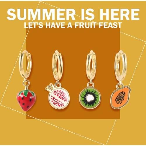 CANNER 925 Sterling Silver Earrings For Women Summer Fruits Enamel Earrings Dangle Ear Piercing Pendientes Mom Gift 2021 Trend