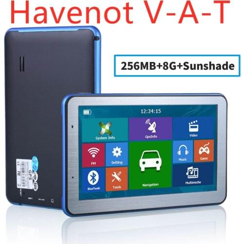Free shipping havenot V-AT 5pcs 7 Inch Gps Navigator Portable Navigator 8GB-256MB+Sunshade Gps Navigation Maps Truck Car