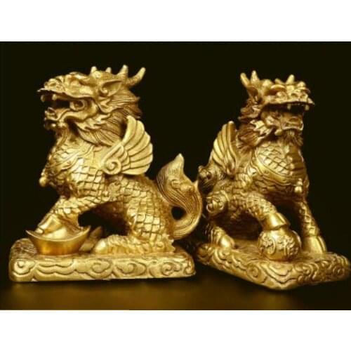 Free Shippng A pair of pure copper unicorn ornaments good luck statue height: 7cm/12cm/17cm/24cm/35m