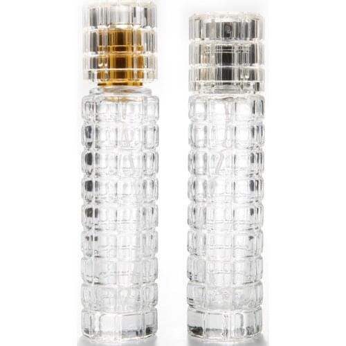 Cylindrical Checks Clear Glass Fragrance Bottles Travel Vial for Parfume with Sliver Gold Cover Cosmetic Sprayer 10pcs/lot P037