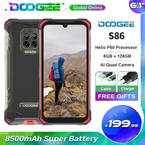 Doogee S86 Rugged Mobile Phone Helio P60 Octa Core 6GB+128GB Global Frequency Bands 6.1'' HD+ 8500mAh Super Battery Phone