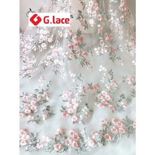 GLace 3Y/lot 1.3m wide colorful flower embroidery fabric clothing home textile curtain decoration diy handmade material TX163
