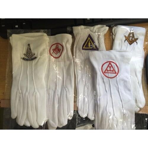 Hot sale High quality Masonic Gloves Mason Freedom Customized Made Embroidery gloves N5