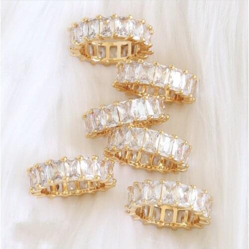 Handmade Pave Square Radiant cut Diamond Band Ring Luxury 14K gold Engagement Cocktail wedding Rings for Women men jewelry