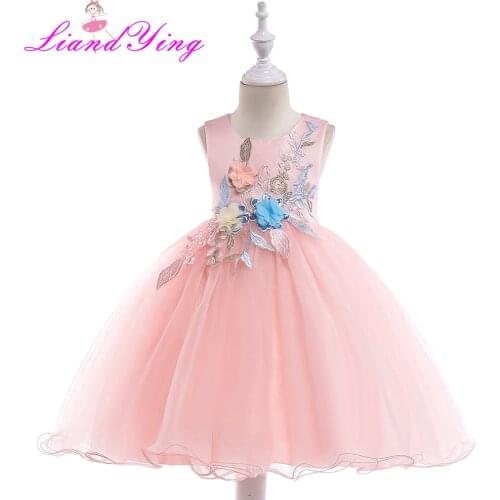 Summer Flower Curl Dress Girl Princess Costume Dresses Girl Party Tulle Kids Children Prom Gown Vestido Formal Dress 2-12 Years
