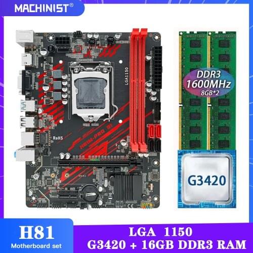 MACHINIST H81 Motherboard Kit With Intel Celeron G3420 LGA 1150 CPU DDR3 16GB(2*8GB) 1600MHz RAM Memory SATA NGFF M.2 H81-PRO-S1