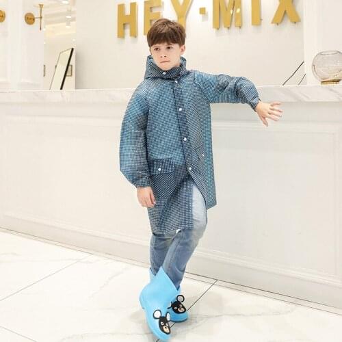 Fashion travel hiking raincoat poncho childrens Plaid pocket raincoat student raincoat EVA childrens raincoat