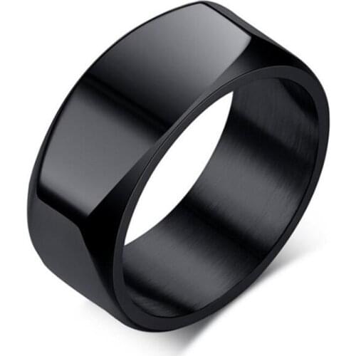 Mens Wedding Band Ring 8mm Width Black Silver Color Stainless Steel Cool Male Design Jewelry