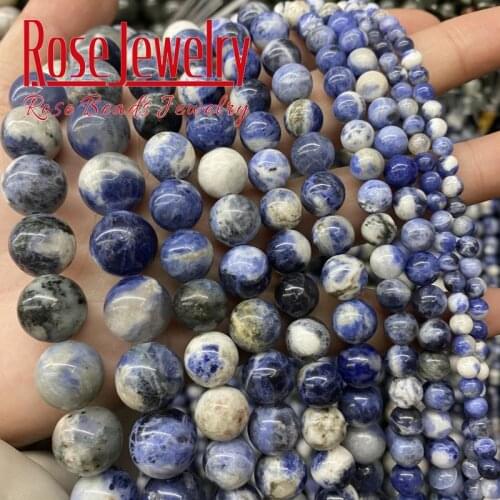 Natural Stone Blue Sodalite Jaspers Round Loose Spacer Beads 4mm -12mm For Jewelry Making DIY Bracelets Accessories 15'' Strand