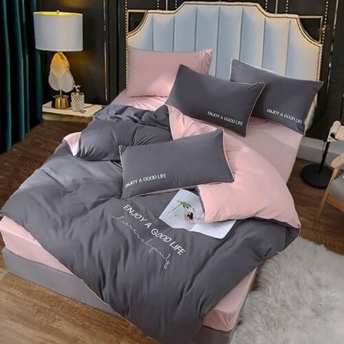 Solid color frosted embroidery single washed cotton 4-piece fitted sheet dormitory 3-piece bed 4-piece set