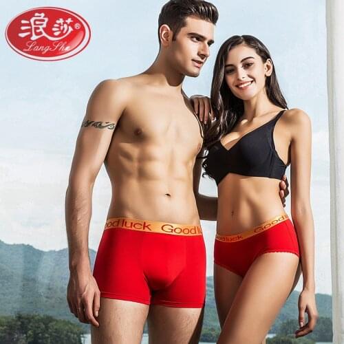 Couple Panties Underwear Red Mens Boxers Soft Cotton Breathable Women Briefs Red Good Luck Male Female Underpant Plus Size 4XL