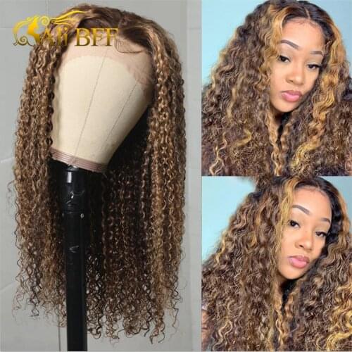 Kinky Curly Lace Frontal Wig Transparent Highlight Lace Wig Colored Mongolian 13x4 Curly Lace Front Human Hair Wigs for Women