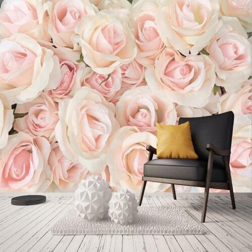Drop Shipping Custom Any Size 3D Photo Wall Paper Modern Romantic Pink Rose Floral Bedroom Non-woven Wall Mural Wallpaper Flower