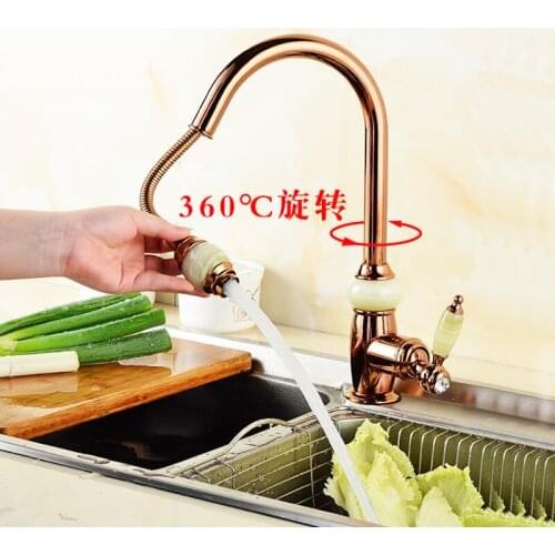 4 Colors Brass Material Deck Mounted Cold & Hot Water of Pull Out Kitchen Faucet