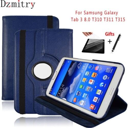 360 Rotating Stand Flip PU Leather Tab3 8"inch Cover funda capa For Samsung Galaxy Tab 3 8.0 SM-T310 T311 Tablet Case+Film+Pen