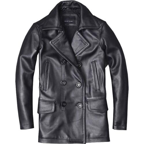 High Quality Business Mens Cowleather Leather Trench Coats Plus Size 5XL Cowhide Jackets For Men Double breasted Mens Overcoats
