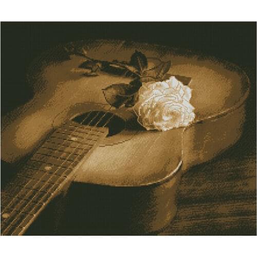 Top Quality Lovely Nostalgic Counted Cross Stitch Kit Guitar and White Rose Music Instrument