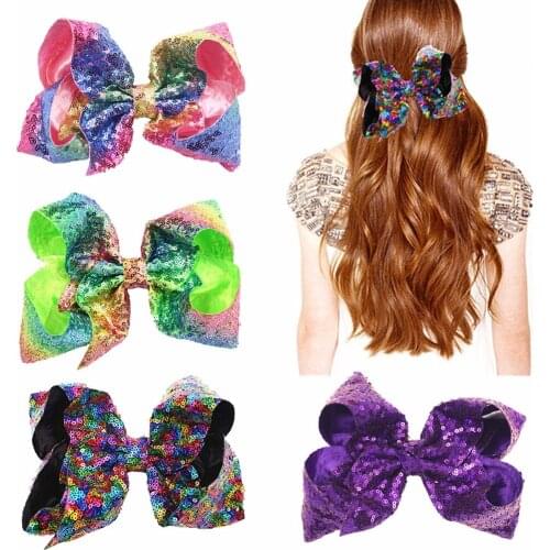 8 Inches Colorful Sequins Bows Duckbill Clips Toddler Shining Big Bowknot Hairpins DIY Clothing Decoration Kids Hair Accessories