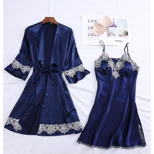 Female Sexy 2PCS Nighty&Robe Suit Bride Bridesmaid Wedding Robe Satin Kimono Bathrobe Gown Silky Sleepwear Intimate Lingerie