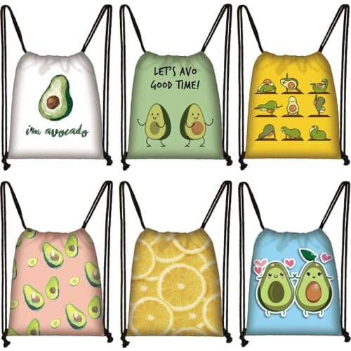 Fresh Lemon Avocado Backpack Ladies Leisure Drawstring Bag Women Lipstick Shoes Bags Cute Fruit Design Knapsack For Travel