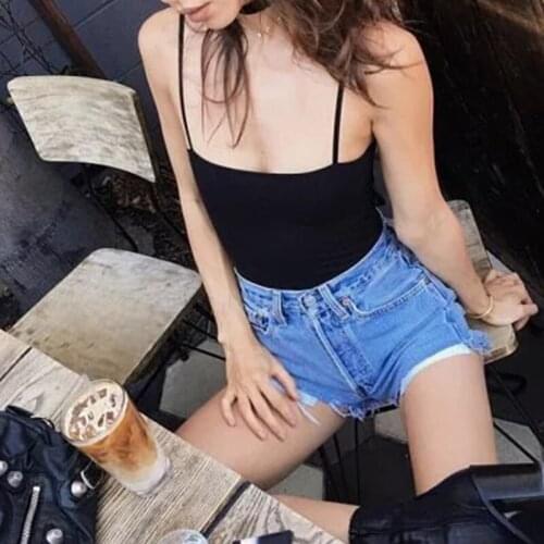 Women Sexy Spaghetti Strap Camisole Bodysuit Off Shoulder Solid Color Leotard