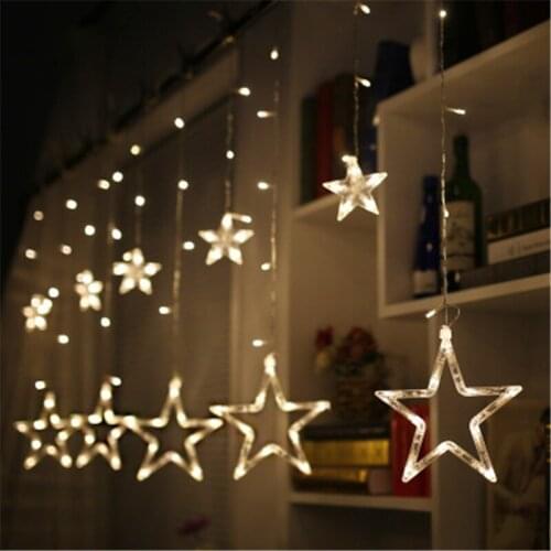 2.5M LED Christmas 12 Star String Wall Curtain Lamp Fairy Light Holiday Wedding Party Light For Christmas Tree Decoration CKG78