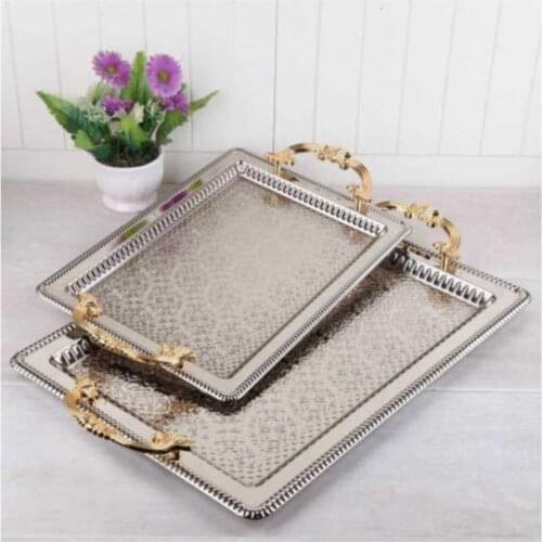 2 Rectangular Anti-Tarnish Tray Silver Color Embossed Decor For Engagement and Other Special Occasions Free Fast Shipping