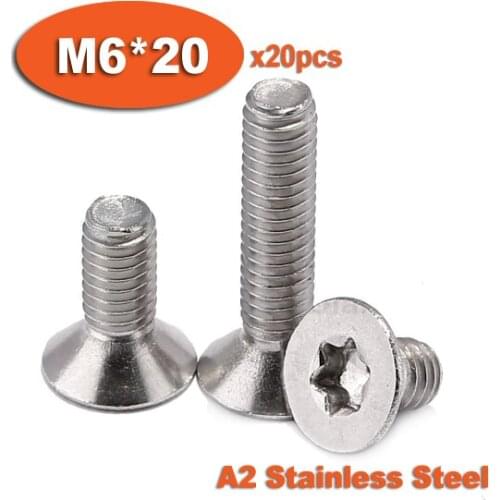20pcs DIN965 M6 x 20 A2 Stainless Steel Torx Countersunk Flat Head Screw Screws