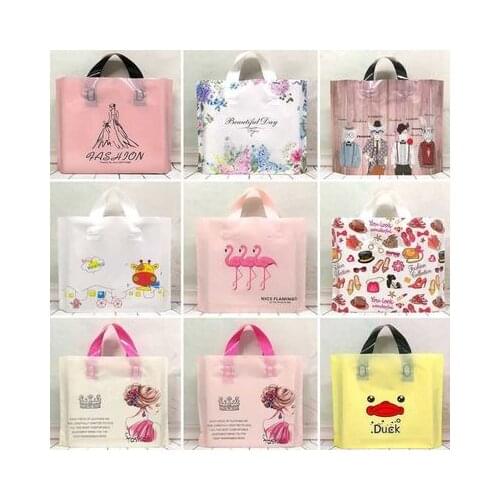 50pcs High Quality Flower PE Gift Bags Plastic Shopping Bags Clothing Package Bags Party Supply Christmas New Year Gift Bags