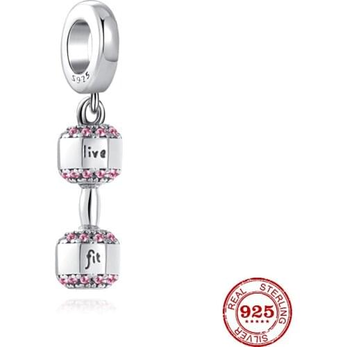 New 925 Sterling Silver life fit sports dumbbell Pendant DIY fine beads Fit Original Pandora Charm Bracelet Jewelry