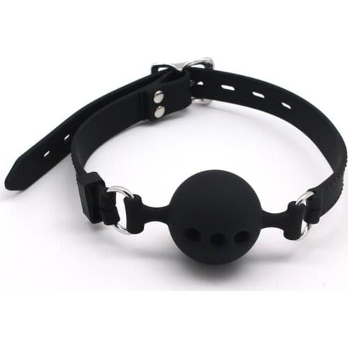 D:3.8cm/4.3cm/4.8cm all black silicone bondage ball gag,adule sex restraint latex mouth plug with 3 holes,sex bondage ball gag