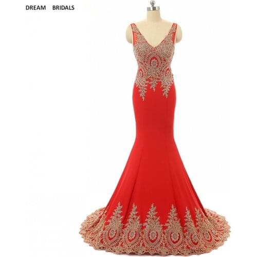 Mermaid V-Neck Long Evening Dresses Court Train Abendkleider 2019 Abiye Gece Elbisesi Real Photo Formal Dress