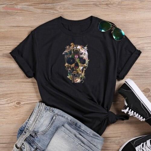 Colored animal gothic skull t-shirt funny women 100% Cotton crewneck tumblr grunge unisex graphic Fashion casual tee top tshirt