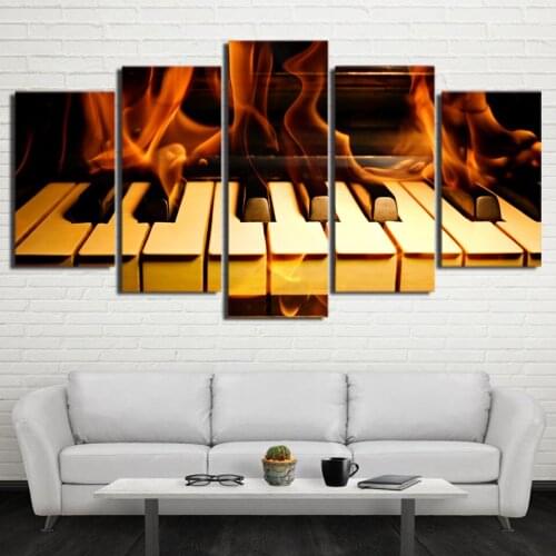 HD Canvas Wall Modern Home Decoration Art Pictures 5 Pieces Flame Piano Keys Living Room Modular Printed Painting Poster Frame